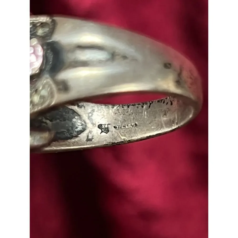 Vintage Sterling Silver Chunky Ring - Multi Gemstone Marcasite Band - Size 9.25